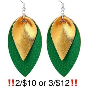 Green & Gold Layered Faux Leather St. Patrick’s Day Earrings